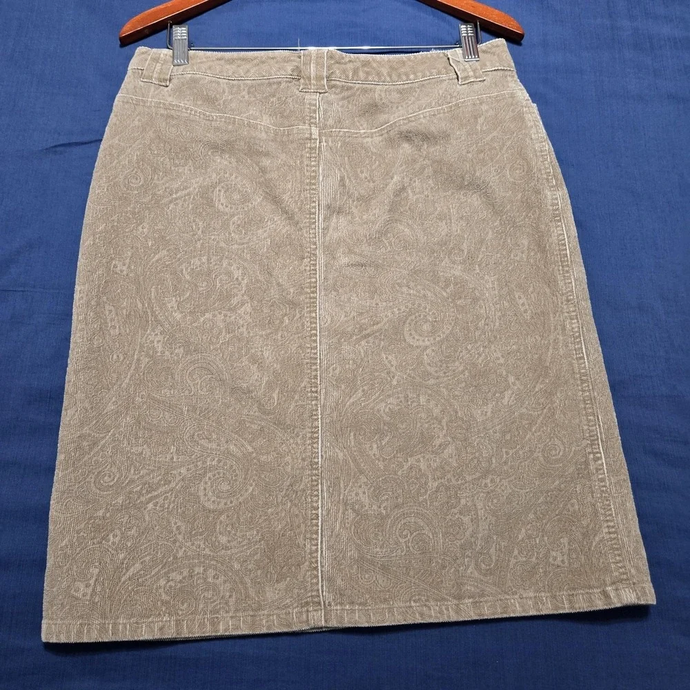Express Skirt Juniors 9/10 Beige Paisley Corduroy A-Line Knee Length Stretch